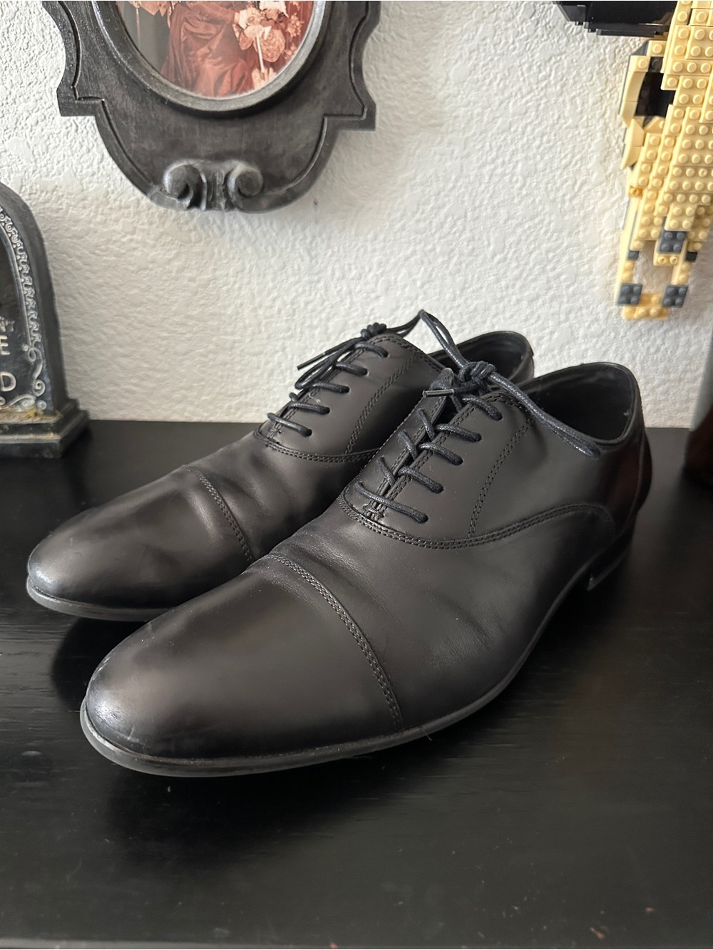 Aldo Mens Classic Black Leather Cap-Toe Oxford Shoes Sz 11